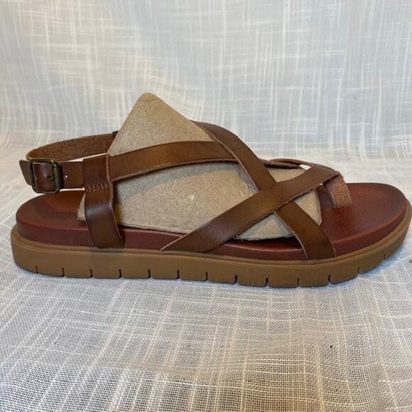 MIA Brown Leather Womens Size 8.5 Rubber Grip Bottom Slingback Sandals Shoes - Picture 3 of 8